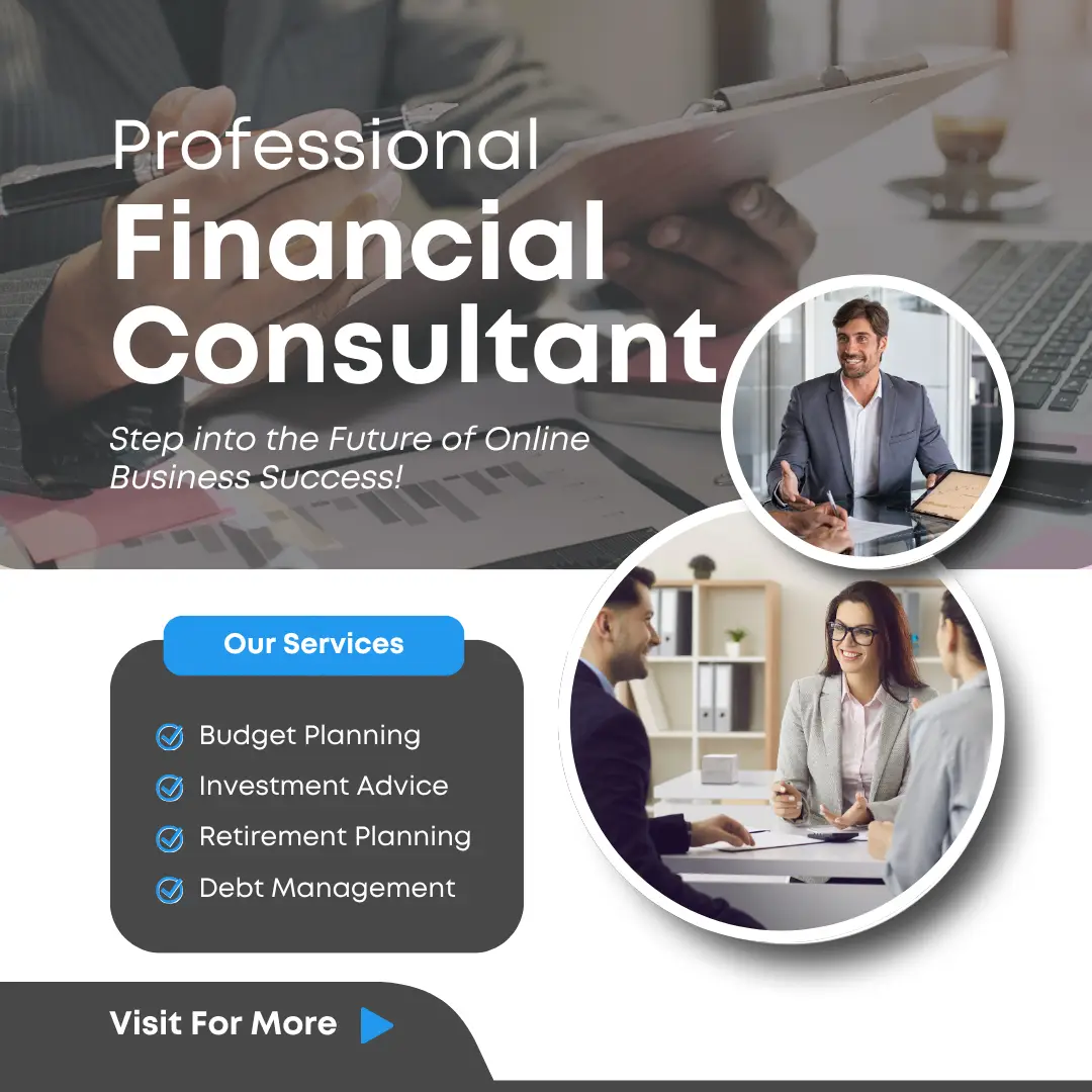 black and blue modern financial consulting services facebook post
