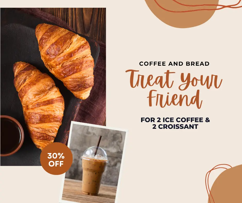 brown coffee and croissant cafe promotion facebook post